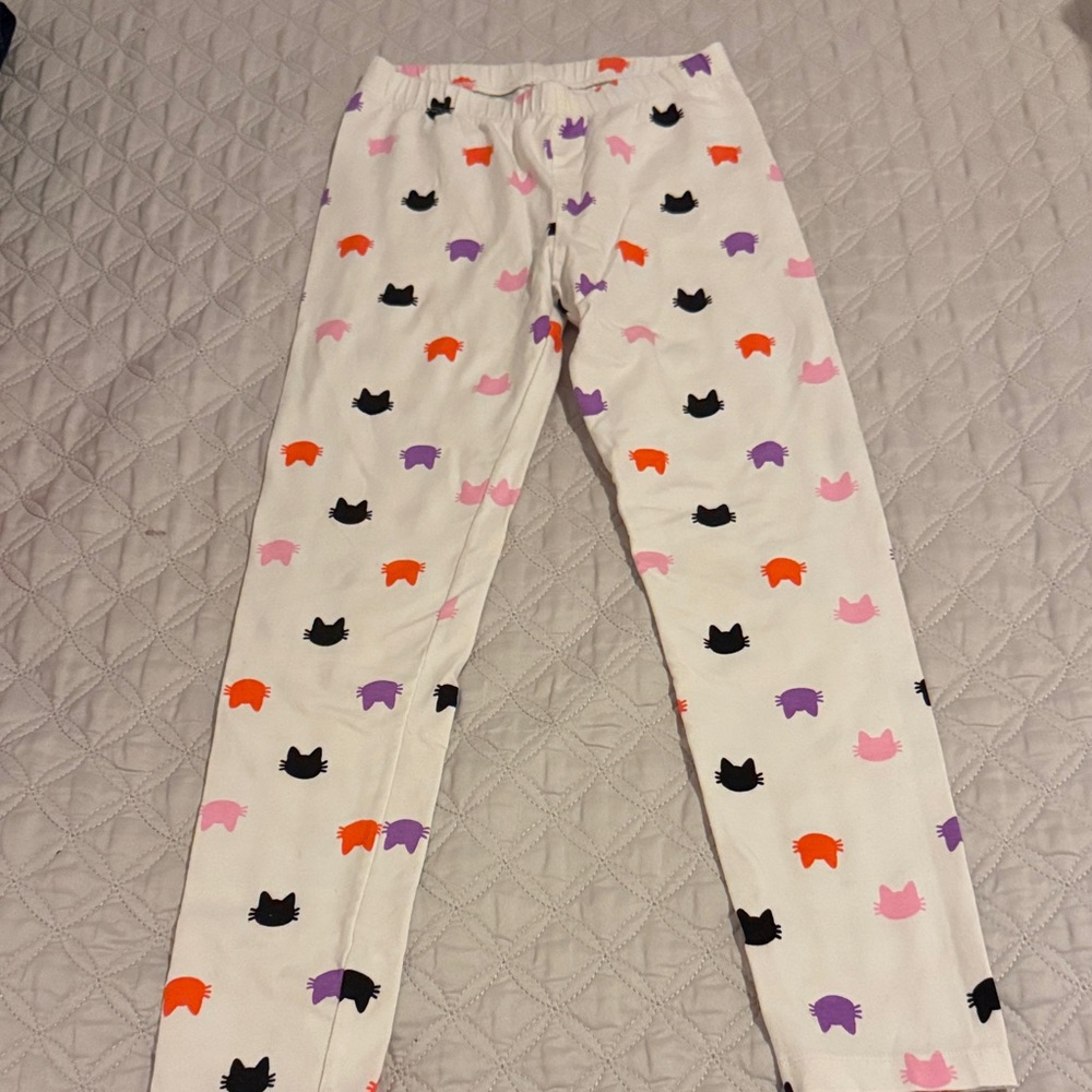 Cat & Jack White Leggings with Multicolor Cat-Head Prints